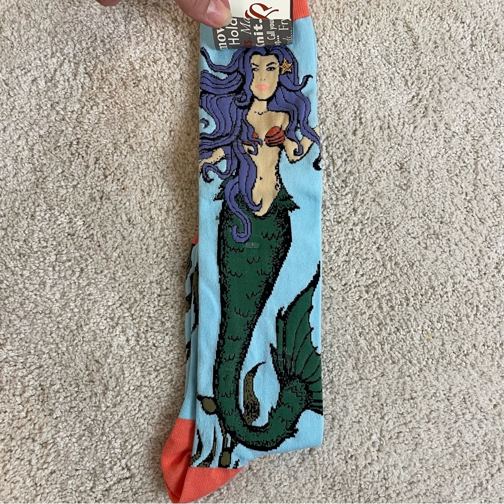 Mermaid novelty socks graphic cotton knee high one size fits most